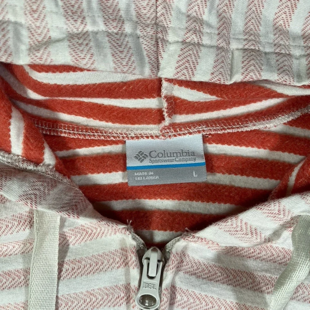 Columbia Womens Orange & White Striped Zip Up Hooded Sweatshirt Size Large
